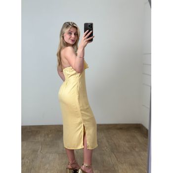 Vestido Midi Babado Amarelo Manteiga