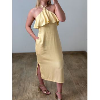 Vestido Midi Babado Amarelo Manteiga