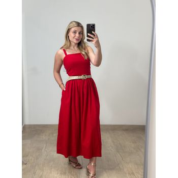 Vestido Midi Linho Vermelho