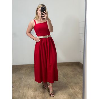 Vestido Midi Linho Vermelho