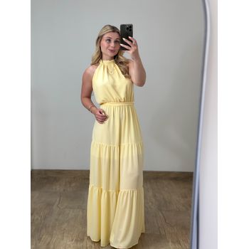Vestido Longo Crepe Amarelo Manteiga