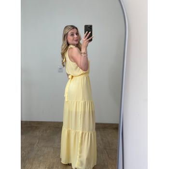 Vestido Longo Crepe Amarelo Manteiga