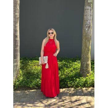 Vestido Longo Crepe Vermelho
