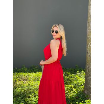 Vestido Longo Crepe Vermelho