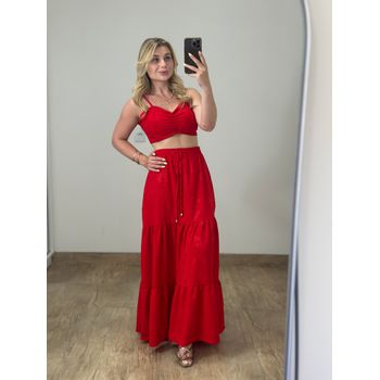 Conjunto Saia Longa e Cropped Vermelho