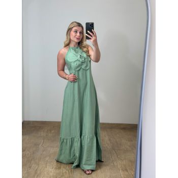 Vestido Longo Flor Verde