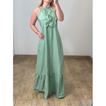 Vestido Longo Flor Verde