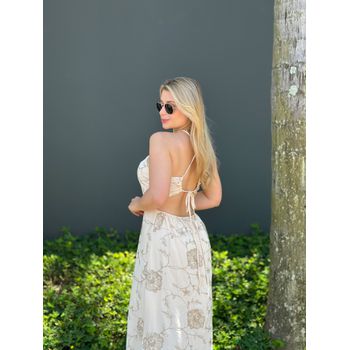 Vestido Longo Bordado Nude