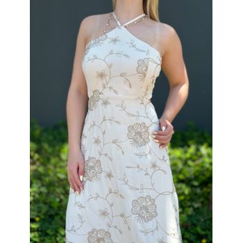 Vestido Longo Bordado Nude