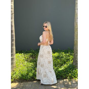 Vestido Longo Bordado Nude