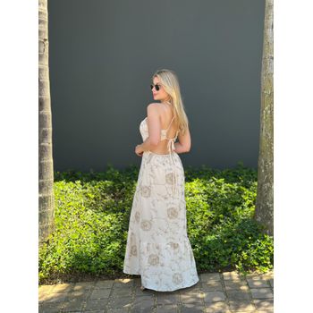 Vestido Longo Bordado Nude