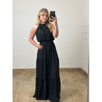 Vestido Longo Crepe Preto
