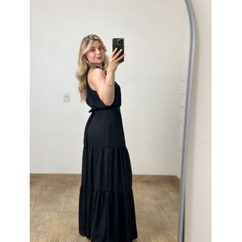 Vestido Longo Crepe Preto