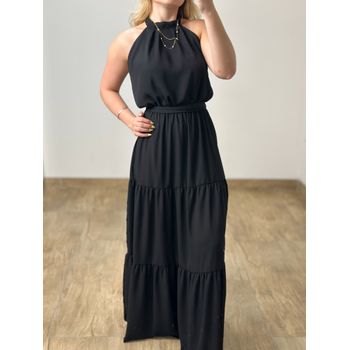 Vestido Longo Crepe Preto
