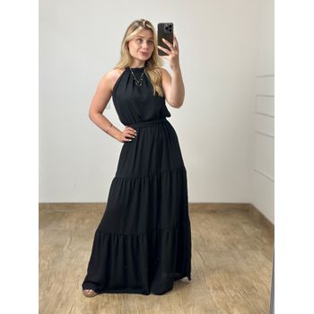 Vestido Longo Crepe Preto