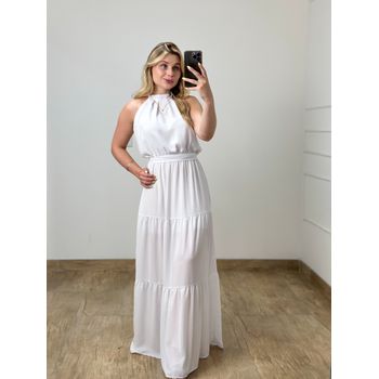 Vestido Longo Crepe Branco