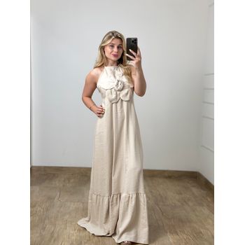 Vestido Longo Flor Nude