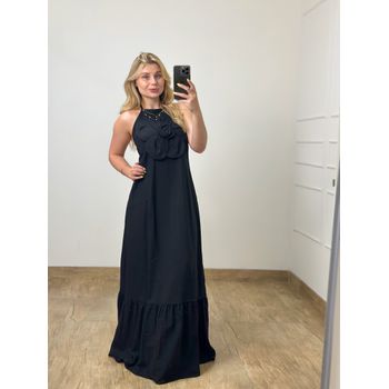 Vestido Longo Flor Preto
