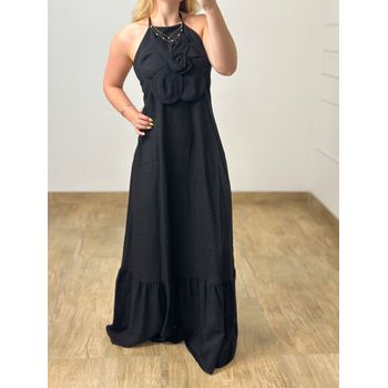 Vestido Longo Flor Preto