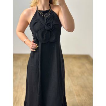 Vestido Longo Flor Preto