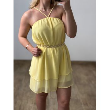Vestido Crepe Curto Amarelo Manteiga