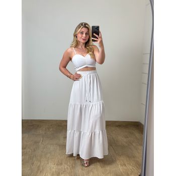 Conjunto Saia Longa e Cropped Branco