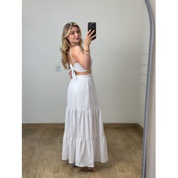 Conjunto Saia Longa e Cropped Branco