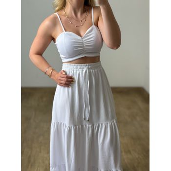 Conjunto Saia Longa e Cropped Branco