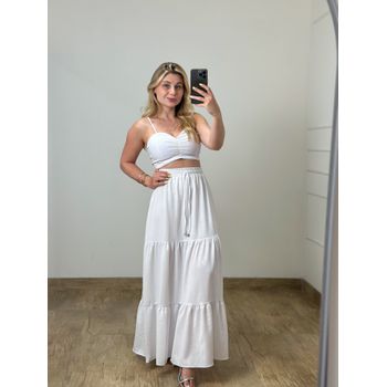 Conjunto Saia Longa e Cropped Branco