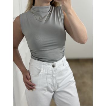 Blusa Poliamida Drapeada Lateral Cinza