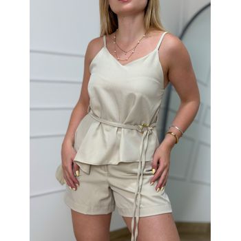 Conjunto Short E Blusa Assimétrica Bege