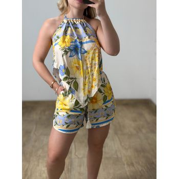 Conjunto Short E Blusa Estampado Amarelo