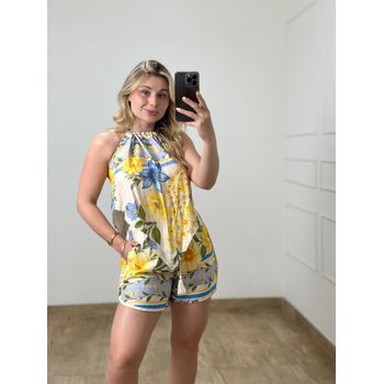 Conjunto Short E Blusa Estampado Amarelo