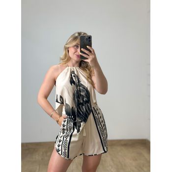 Conjunto Short E Blusa Estampado Preto
