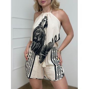 Conjunto Short E Blusa Estampado Preto