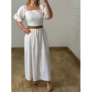 Vestido Linho Manga Off White
