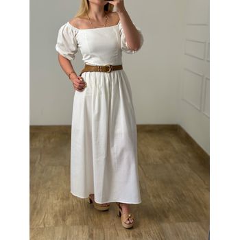 Vestido Linho Manga Off White