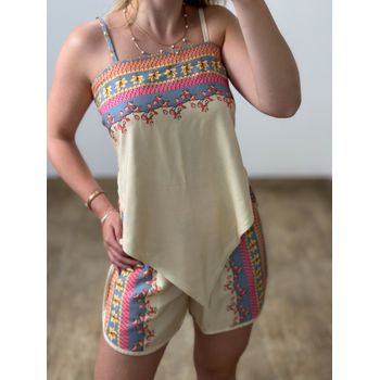 Conjunto Short E Blusa Estampado Rosa