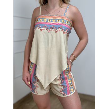 Conjunto Short E Blusa Estampado Rosa