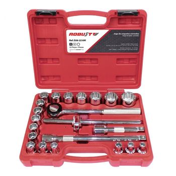 Jogo de Soquetes Estriados 1/2'' (8 à 32mm) 22 peças D26 - 22AM - ROBUST - Ritec Máquinas e Ferramentas