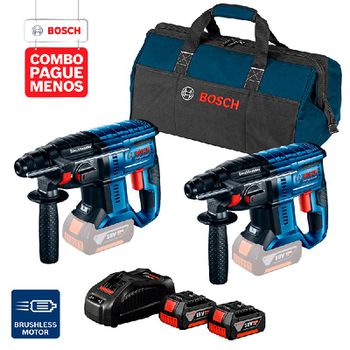 Combo Pague Menos Bosch 18V - Martelete Perf. GBH 180-LI 2J + Martelete Perf. GBH 180-LI 2J, 2 baterias 18V 4,0Ah 1 carr... - Ritec Máquinas e Ferramentas