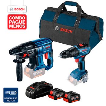 Combo Pague Menos Bosch 18V - Parafus. e Furadeira de Impacto de Impacto GSB 18V-50 + Martelete Perf. GBH 180-LI, 2J EPT... - Ritec Máquinas e Ferramentas