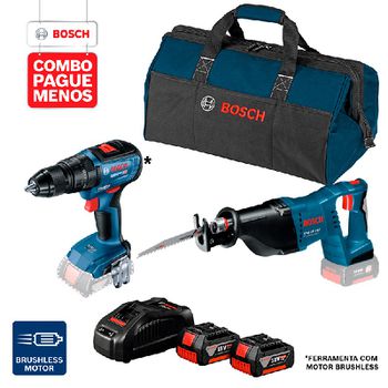 Combo Pague Menos Bosch 18V - Parafus. e Furadeira de Impacto de Impacto GSB 18V-50 + Serra Sabre GSA 18V-LI, 2 baterias... - Ritec Máquinas e Ferramentas