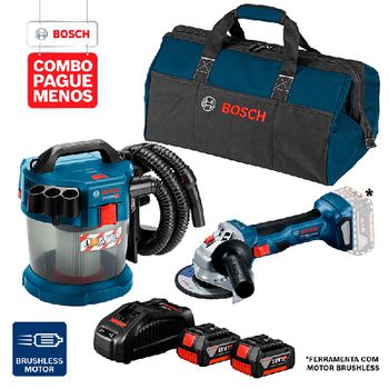 Combo Pague Menos Bosch 18V - Esmerilhadeira GWS 180-LI + Aspirador de Pó GAS 18V-10 L, 2 baterias 18V 4,0Ah 1 carregado... - Ritec Máquinas e Ferramentas