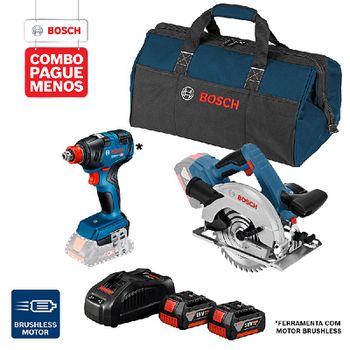 Combo Pague Menos Bosch 18V - Serra Circular GKS 18V-57 + Chave de Impacto GDX 18V-200, 2 baterias 18V 4,0Ah 1 carregado... - Ritec Máquinas e Ferramentas