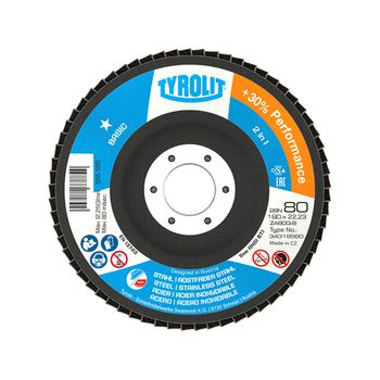 Disco de Lixa Flap Plano 180mm Grana 80 - Basic 28N - 34318580 - TYROLIT - Ritec Máquinas e Ferramentas