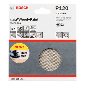 Disco de Lixa Bosch M480 Best for Wood & Paint; 125mm G120 Pacote com 5 unidades - Ritec Máquinas e Ferramentas