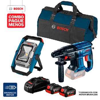 Combo Pague Menos Bosch 18V - Martelete Perf. GBH 180-LI SDS-Plus, 2J + Lanterna GLI 18V-1900, 2 baterias 18V 4,0Ah 1 ca... - Ritec Máquinas e Ferramentas