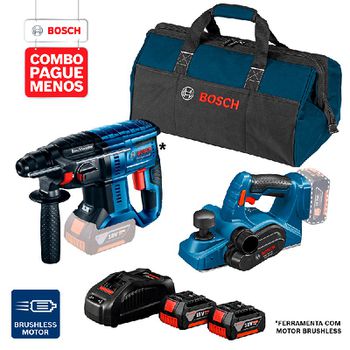 Combo Pague Menos Bosch 18V - Martelete Perf. GBH 180-LI SDS-Plus, 2J + Plaina GHO 18V-LI, 2 baterias 18V 4,0Ah 1 carreg... - Ritec Máquinas e Ferramentas