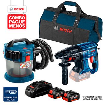 Combo Pague Menos Bosch 18V - Martelete Perf. GBH 180-LI SDS-Plus, 2J + Aspirador de Pó GAS 18V-10 L, 2 baterias 18V 4,0... - Ritec Máquinas e Ferramentas